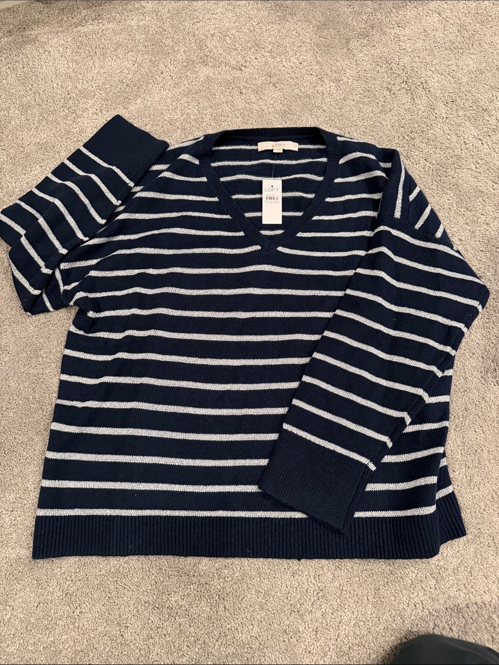 LOFT V-neck sequin striped sweater
